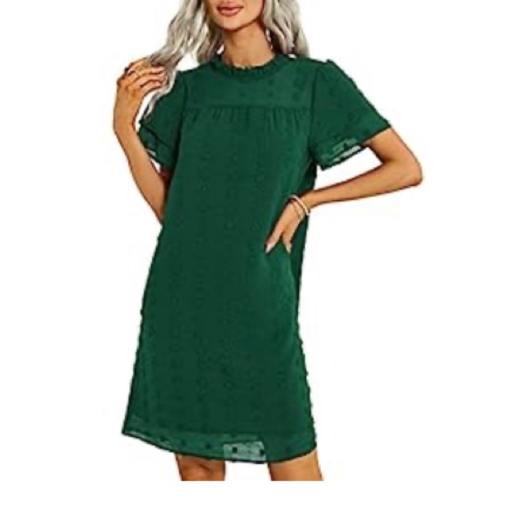 Dark Green Swiss Dot Dress XL